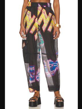 Ganni Elasticated Curve Printed‎ Sheer Voile Pants in Phantom Size 36 / US 4